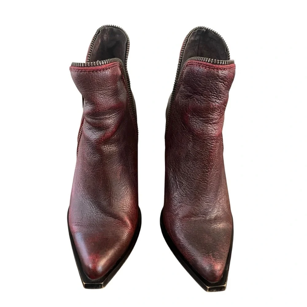 Jeffrey Campbell Burgundy Red Leather Western Cowboy Ankle Bootie Boot SZ 6.5